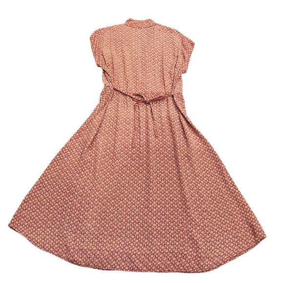 April Cornell Vtg Cap Sleeve Floral Midi Dress, Red Tan, L - Picture 6 of 10